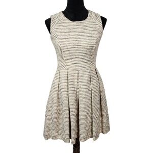 SHOSHANNA Size 4 Bridget Metallic Ecru Tweed Linen Blend Fit & Flare Party Dress